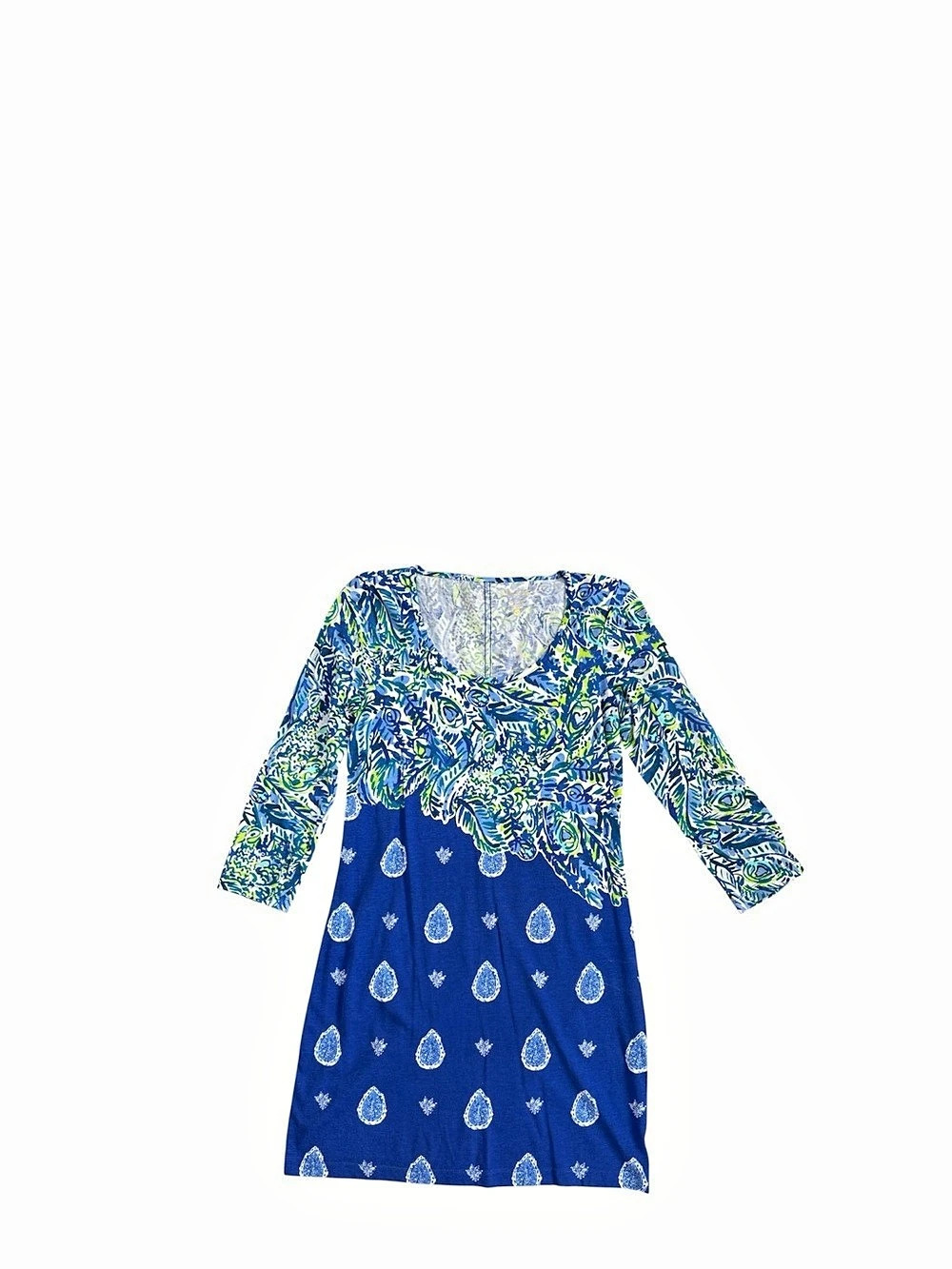 Lilly Pulitzer Elianna Cotton T-Shirt Dress Floral Mini Blue & Green